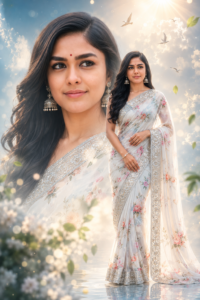 Floral Printed White Saree Prompt