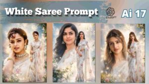 Floral Printed White Saree Prompt